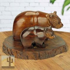 172098 - 6in Long Bear with Baby on Base Ironwood Carving