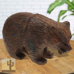 172100 - 9in Long Bear with Fish Hand-Carved in Ironwood