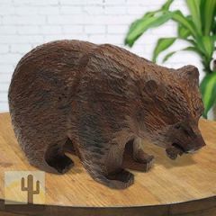172101 - 12in Long Bear with Fish Hand-Carved in Ironwood