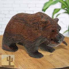 172112 - 9in Long Grizzly Bear with Fish Ironwood Carving