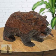 172113 - 12in Long Grizzly Bear with Fish Ironwood Carving