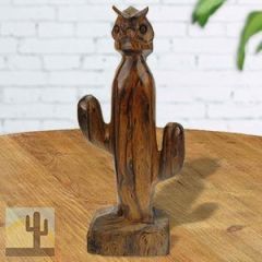 172187 - 6in Tall Cactus with Owl Ironwood Carving