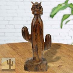 172188 - 8in Tall Cactus with Owl Ironwood Carving