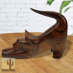 172203 - 6.5in Long Cat Stretching Hand-Carved in Ironwood