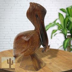 172241 - 12in Tall Pelican with Fish Ironwood Carving