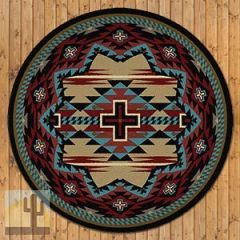 202276 - Low Pile Nylon Rustic Cross Blue 8ft Round Area Rug