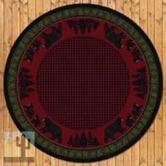 202406 - Low Pile Nylon Bear Family 8ft Round Area Rug Red and Green