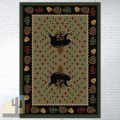 202563 - Low Pile Nylon Patchwork Bear 5ft x 8ft Area Rug in Green