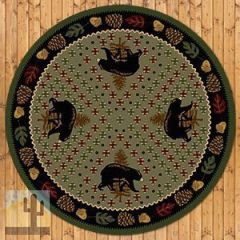 202566 - Low Pile Nylon Patchwork Bear 8ft Round Area Rug in Green