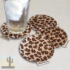 328203 - Set of 4 Leopard Print Round Cowhide Coasters