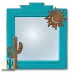 600028 - 17in Cactus and Sun Southwest Turquoise Pine Accent Mirror