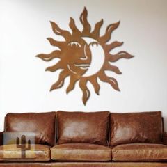 602040 - 44in Horizontal Sun Face Eclipse XL Rustic Metal Wall Decor