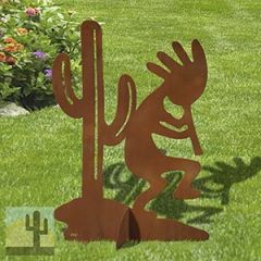 603054 - 36in H Kokopelli Cactus Silhouette Rustic Metal Yard Art