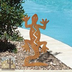 603403 - Southwest Gecko Small Rust Metal Garden Sculpture
