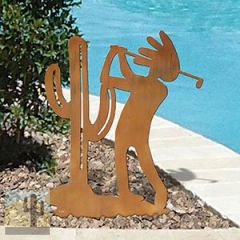 603415 - Cactus Kokopelli Golfer Small Rust Metal Garden Art