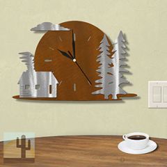 604008 - Moonrise Lodge Cabin and Trees Wall Clock