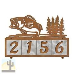 607014 - Jumping Bass with Trees Design 4-Digit Horizontal 4-inch Tile Outdoor House Numbers