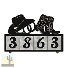 607044 - Cowboy Boots with Hat and Horseshoes Design 4-Digit Horizontal 4-inch Tile Outdoor House Numbers