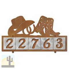 607045 - Cowboy Boots with Hat and Horseshoes Design 5-Digit Horizontal 4-inch Tile Outdoor House Numbers
