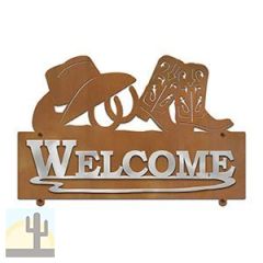 607048 - Cowboy Boots with Hat and Horseshoes Design Horizontal Metal Welcome Wall Plaque
