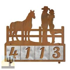 607114 - Cowboy Couple with Horse Design 4-Digit Horizontal 4-inch Tile Outdoor House Numbers