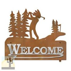 607148 - Kokopelli Golfer in the Woods Design Horizontal Metal Welcome Wall Plaque