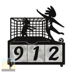 607193 - Kokopelli Soccer Player and Goalie Design 3-Digit Horizontal 4-inch Tile Outdoor House Numbers