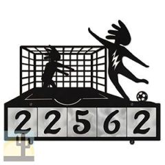 607195 - Kokopelli Soccer Player and Goalie Design 5-Digit Horizontal 4-inch Tile Outdoor House Numbers