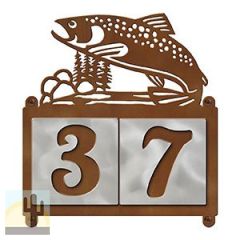 607252 - Jumping Trout in Stream Design 2-Digit Horizontal 4-inch Tile Outdoor House Numbers