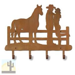 608111 - 18in Cowboy Couple with Horse Design Metal Coat and Hat Hooks