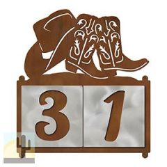 609032 - XL Cowboy Hat and Boots Design 2-Digit Horizontal 6in Tile Outdoor House Numbers