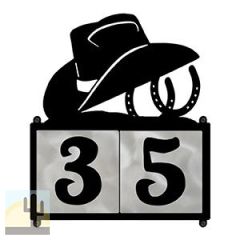 609042 - XL Cowboy Hat and Horseshoes Design 2-Digit Horizontal 6in Tile Outdoor House Numbers