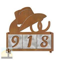 609043 - XL Cowboy Hat and Horseshoes Design 3-Digit Horizontal 6in Tile Outdoor House Numbers