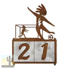 609192 - XL Kokopelli Soccer Player and Goalie Design 2-Digit Horizontal 6in Tile Outdoor House Numbers