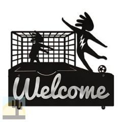 609198 - 25in W Kokopelli Soccer Player and Goalie Design Horizontal Metal Welcome Wall Sign