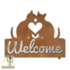609208 - 25in W Two Cats in Love Design Horizontal Metal Welcome Wall Sign