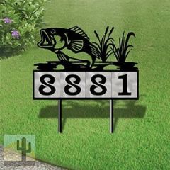 610004 - Jumping Bass in Reeds Design 4-Digit Horizontal 6-inch Tile Outdoor House Numbers Yard Sign