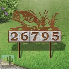 610005 - Jumping Bass in Reeds Design 5-Digit Horizontal 6-inch Tile Outdoor House Numbers Yard Sign