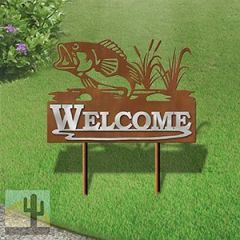 610008 - Large 25in Wide Jumping Bass in Reeds Design Horizontal Metal Welcome Yard Sign