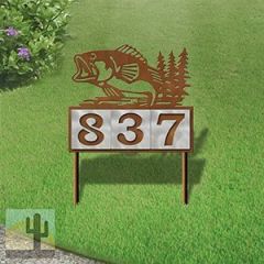 610013 - Jumping Bass with Trees Design 3-Digit Horizontal 6-inch Tile Outdoor House Numbers Yard Sign