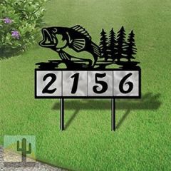 610014 - Jumping Bass with Trees Design 4-Digit Horizontal 6-inch Tile Outdoor House Numbers Yard Sign