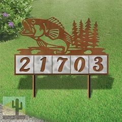 610015 - Jumping Bass with Trees Design 5-Digit Horizontal 6-inch Tile Outdoor House Numbers Yard Sign