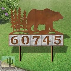 610025 - Bear in the Woods Design 5-Digit Horizontal 6-inch Tile Outdoor House Numbers Yard Sign