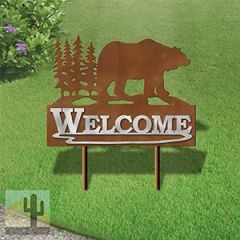 610028 - Large 25in Wide Bear in the Woods Design Horizontal Metal Welcome Yard Sign