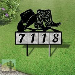 610034 - Cowboy Hat and Boots Design 4-Digit Horizontal 6-inch Tile Outdoor House Numbers Yard Sign