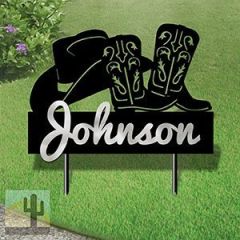 610037 - XL 31in W Cowboy Hat and Boots Design Horizontal Metal Custom Text Yard Sign