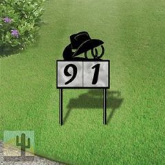 610042 - Cowboy Hat and Horseshoes Design 2-Digit Horizontal 6-inch Tile Outdoor House Numbers Yard Sign