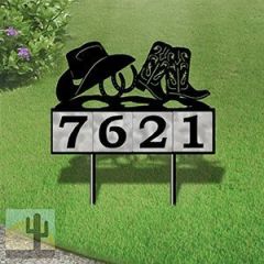 610044 - Cowboy Boots with Hat and Horseshoes Design 4-Digit Horizontal 6-inch Tile Outdoor House Numbers Yard Sign