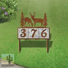 610063 - Deer Buck and Doe Design 3-Digit Horizontal 6-inch Tile Outdoor House Numbers Yard Sign
