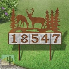 610065 - Deer Buck and Doe Design 5-Digit Horizontal 6-inch Tile Outdoor House Numbers Yard Sign